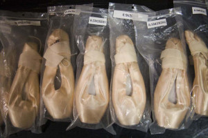 This is a wrap! Pointe shoes await their dancers. Photographs by Susan Kuklin.